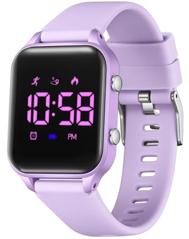 Timever Digitaluhr Kinder Mädchen Jungen mit Schrittzähler,Wecker,Stoppuhr, Licht,Datum-Sport Armbanduhr ohne App und Handy mit Silikonarmband L6615E