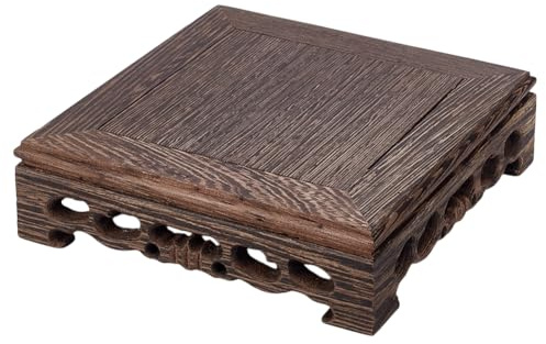 AHANDMAKER Wooden Display Stand Base 5.5 x 5.5 Inch Square Vase Riser Oriental Style Pedestal Stand Display Base for Vase, Flower Pots, Table Lamp, Fishbowl Collectibles Display Home Decoration