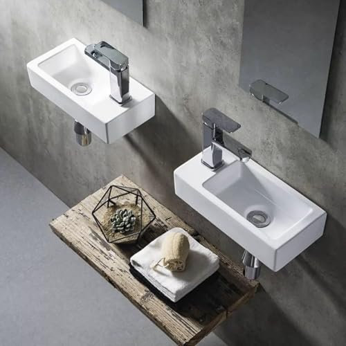 Lavabo De Baño Pequeño, Minilavabo De Cerámica De Pared, Lavabo Flotante Rectangular For Pasillo, Balcón, Garaje.(White Right)