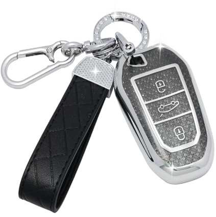 SparkleJoy Coque Clé Voiture TPU avec Porte-Clés en Cuir,Etui Clé Étui Clé Compatible avec