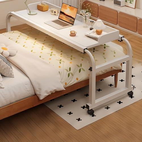 Height and Length Adjustable Overbed Table with Wheels,Mobile Computer Workstation for Home Office,Dining Bar Table,Rolling Bed Bar Desks,Extendable Bedside Laptop Tables(E,47.2-82.8 L(120-210cm))