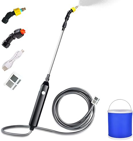 TOPINCN Wasserschlauch-Sprühstab aus Edelstahl, Verstellbarer Elektrischer Hand-Gartenstab mit Einziehbarem Schlauch und 11-Liter-Eimer für Einfache Bewässerung (#2)