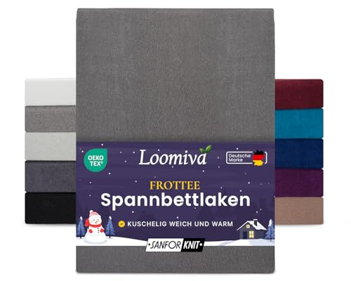 Loomiva Frottee Spannbettlaken | 80% Baumwolle 20% Polyester | Extra Weich & Warm | Öko-TEX® Standard 100 | 90-100x200+30 cm | Grau/Platin