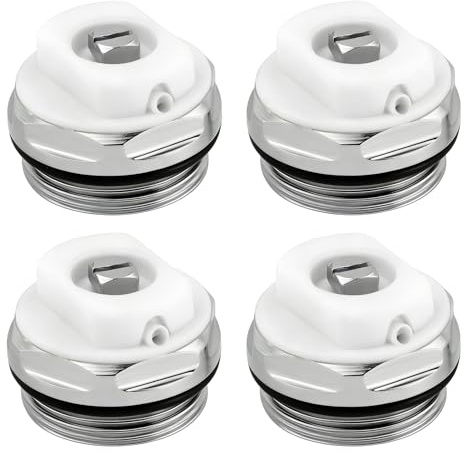 4-Pack Manual 1/2 Radiator Bleed Valve Plugs, Nickel-Plated Brass Manual Air Vent Bleeder Screws, Heavy Duty Hydronic Heating Replacement Valve to Fix Cold Radiators & Reduce Noise