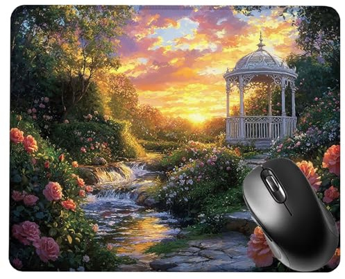 Alfombrilla Ratón Gaming, Mouse Pad, con Base de Goma Antideslizante, Superficie Impermeable, Bordes Cosidos, Compatible con Ratones Láser y Ópticos Portátil, Office, 36x30x0.3cm Paisaje Jardín S0F198