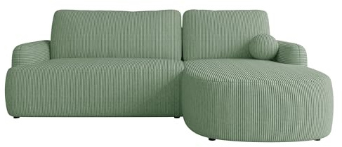 Mirjan24 Ecksofa Loridu Cord für Wohnzimmer mit Schlaffunktion und Bettkasten, Eckcouch, L-Sofa, Polsterecke, abgerundete Kanten (Poso 47, Seite: Rechts)