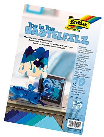 folia 520493 - Bastelfilz Ton in Ton, 20 x 30 cm, 10 Blatt sortiert in Blautönen - ideal für vielfältige Bastelarbeiten