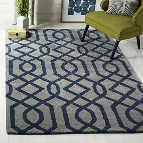 SAFAVIEH Soho Collection Accent Rug - 3'6 x 5'6, Grey & Dark Blue, Handmade Wool & Viscose, Ideal for High Traffic Areas in Entryway, Living Room, Bedroom (SOH411A)