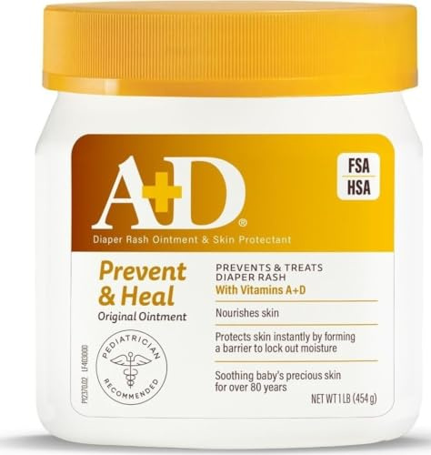 A+D Original Blöjutslag Salva Förhindrar och Behandlar Blöjutslag, Fuktande Hudskyddande med Vitaminer A & D, Helande Hudsalva för torr och sprucken hud 16 oz
