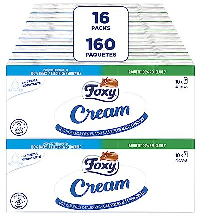 FOXY Cream Taschentücher mit Feuchtigkeitscreme, Packung mit 16 Schachteln x 10 Stück