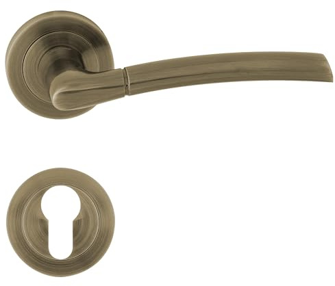 domino Türgriff Drückergarnitur PZ - Profilzylinder Set Rund-Rosette Türklinke für Zimmertür, Bürotür, Kellertür & Innentür Türbeschläge aus Aluminium Bronze Türdrückergarnitur PRESTO-R M3