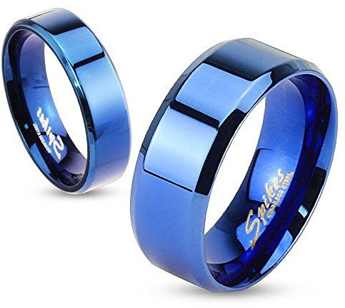 Autiga Damen Herren Ring Edelstahl Partnerring Ehering Verlobungsring Bandring blau 54 - Ø 17,32 mm 6 mm