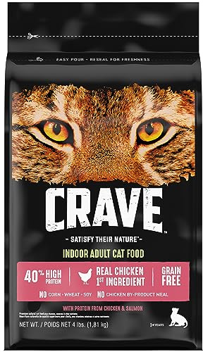CRAVE Grain Free Indoor Adult High Protein Natural Dry Cat Food with Protein from Chicken & Salmon, 4 lb. Bag