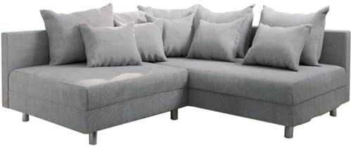 DELIFE Eckcouch Clovis Grau Flachgewebe Ottomane Rechts Ecksofa Modular