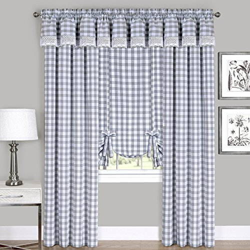 Sweet Home Collection Rideau décoratif pour fenêtre de Cuisine Motif à Carreaux Gris 213,4 cm