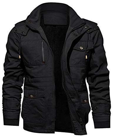 KEFITEVD Veste Polaire Chaude pour Hommes épais Manteau de Travail Militaire Coupe-vent Blousons Noir