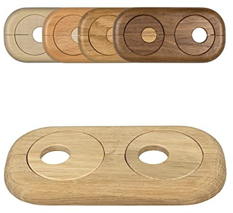 FUX 5 Stück Doppel Heizungsrohr Rosette, Rohrabstand variabel, 15mm - 22mm, Rohrabdeckung, Abdeckrosetten, Verkleidung, Heizkörper Rosetten, Holz, Parkett, Holzrosetten (22mm, Eiche(roh))