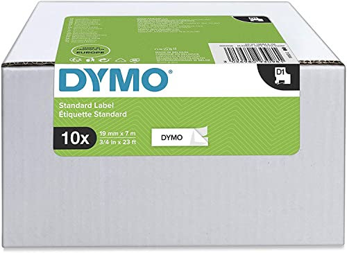 DYMO D1 étiquettes autocollantes authentiques | impression en noir sur fond blanc | 19mm x 7 m | pour étiqueteuses LabelManager | 10 rouleaux