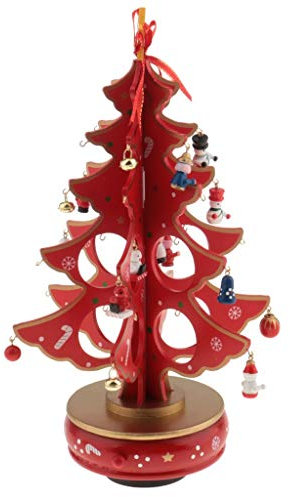 Tubayia Handgemacht Holz Weihnachtsbaum Spieluhr Spieldose Weihnachten Dekoration (Rot)