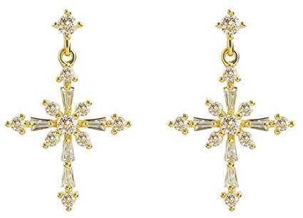 Ms.Swan 925 Sterling Silber Zirkonia Kreuz Ohrringe Gross Gold für Frauen Damen Mädchen