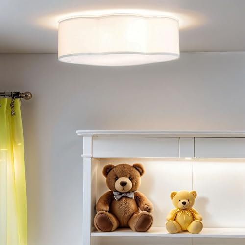 Licht-Erlebnisse Wolkenlampe Kinderzimmer Deckenleuchte – Weiße Lampe Wolkenform aus Stoff – Deckenlampe Babyzimmer & Kinder – L: 40 cm – E27 – Kinderlampe Wolke für Jungen & Mädchen