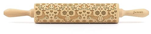 Folkroll Teigrolle Rentier Weihnacht, groß, 43 cm, Nudelholz, Prägerolle, Muster, Motiv, Rolle, Buchenholz, 330272