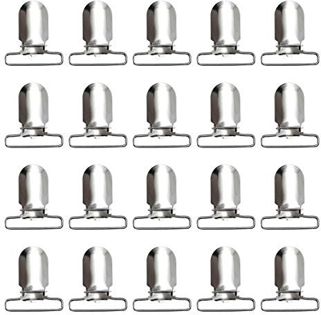 LiteTour 20 Stück 3,2 cm Hosenträger-Clips aus robustem Metall, Schnuller-Clips zur Herstellung von Schnullerhaltern Bettlakenverschlüssen Trägern Lätzchen-Clips Spielzeughalter silberfarben
