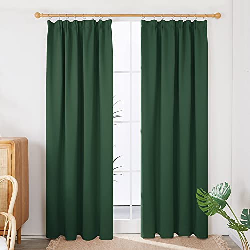 Deconovo Vorhänge Verdunkelungsvorhänge mit Kräuselband Thermovorhänge Gardinen Gardinen Fensterdeko, 245x140 cm(HöhexBreite), Waldgrün, 2er Set