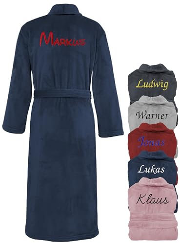 KDO MAGIC - Bademantel personalisiert herren - Morgenmantel mit einer Stickerei - Gestickter Vorname - Geschenkidee für den Vatertag, Weihnachten (Blau, M)