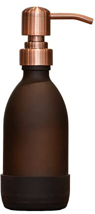 Amber Glass Rose Gold Hand Soap Dispenser 500ml and 250ml Options - Matte Glass & Non-Slip Base - Great Kitchen or Bathroom Soap, Conditioner or Shampoo Dispenser (Rose Gold, 250ml)