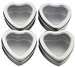 24pcs Heart Shaped Metal Tins Candy Box Empty Tinplate Container Box with Clear Lids for Party Wedding Sweets Coffee Chocolate Sugar Candle Making