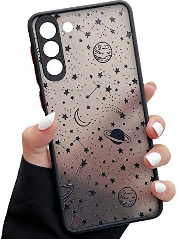 ZTOFERA Hybrid Hülle Kompatibel mit Samsung Galaxy S21 5G, Planet Stern Muster Handyhülle Durchscheinend Matt Harte PC Rückseite Hülle Silikon Bumper Schutz Case für Samsung S21 5G, Schwarz Sky