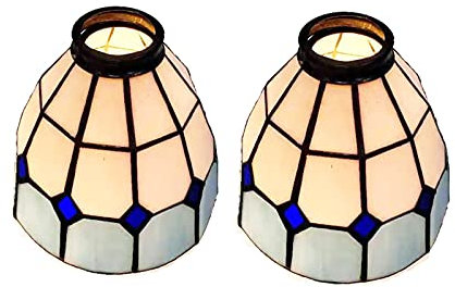 HUIMEIJU Tiffany Glas-Lampenschirm, 2 Stück, Blau, Glas-Fächerlampe, Wandlampe, Kronleuchter, Ersatz-Lampenschirm, 15,2 cm, Buntglas