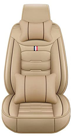 Maizhixing MH51 Universal-Autositzbezüge, Leder, wasserdicht, Airbag-kompatibel, Autositzbezug, passend für Limousine, Cabrio, SUV, komplettes Set, 5-Sitzer, Auto-Innenzubehör, beige