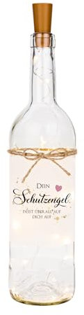 Manufaktur Liebevoll - Dekoratives Flaschenlicht mit passenden Spruch | Geschenkidee für die Familie | Lichterflasche als Geschenk zum Geburtstag (Dein Schutzengel)