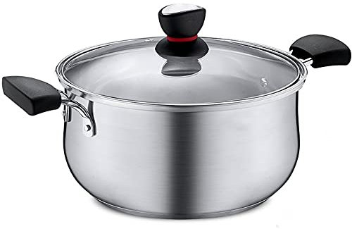 GRFIT Casseruole Acciaio Inossidabile Acciaio Inossidabile vasi antiaderenti con Coperchio in Vetro Manico Anti-scottatura Acciaio Inossidabile Classico (Argento) Pentola