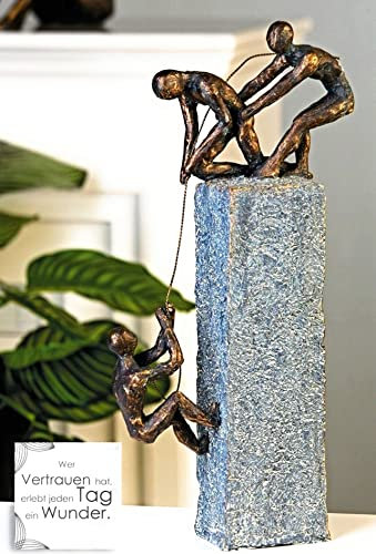MF XXL Gilde Deko Skulptur Zieh Mich Hoch Ziel gemeinsam erreichen bronzefarben Grauer Stein mit Spruchanhänger