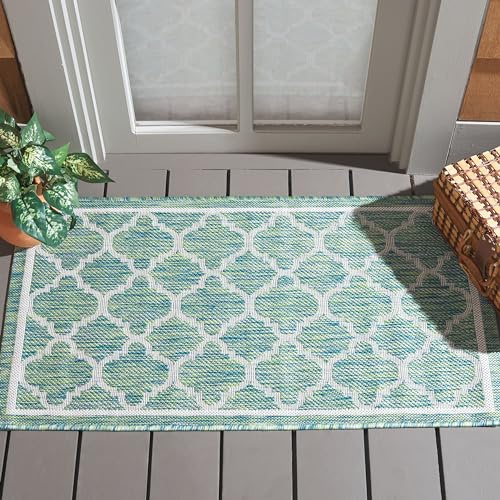 SAFAVIEH Courtyard Collection 2' x 3'7 Green/Ivory CY8918 Moroccan Trellis Geometric Indoor/ Outdoor Waterproof Easy Cleaning Patio Backyard Mudroom Accent Rug