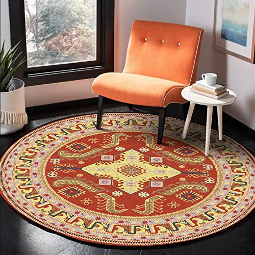 Klassischer Orientteppich rund Ornamente Muster Teppich Kurzflorteppich Outdoor Teppich Retro rot geometrisch,ø 130CM