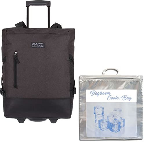 Punta Einkaufstrolley Trolley groß Einkaufsroller faltbar Wheel 35 Liter Volumen Alu Stange Schulter-Handgurte AUSWAHL + Thermo Kühltasche (TT Black 10183 0100 + Bagboom Tasche)