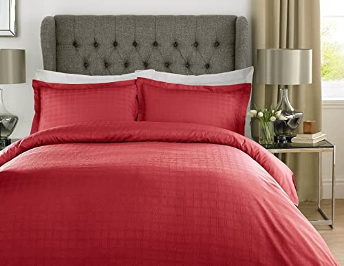 Roseley 100% Cotton Bed Set 400TC Natural Breathable Checked Duvet Cover Pillowcases Home Hotel Bedding Hypoallergenic [Double, Red]