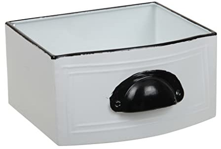 RiloStore Pflanzkasten Schublade Weiss Metall XL 18x17x9cm Metallkübel Emaille Pflanzkübel o385 Vintage Kübel Blumentopf Nostalgie Pflanzschale Gartendeko Shabby Chic Schubkasten zum Bepflanzen