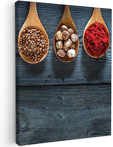 MuchoWow© Quadro Su Tela 50x70 cm Grandi Dimensioni Quadri Moderni Soggiorno Stampa Di Foto Decorazione Camera Letto Da PareteErbe - Cucchiai - Legno - Cucina - Spezie - Industriale - Cucina