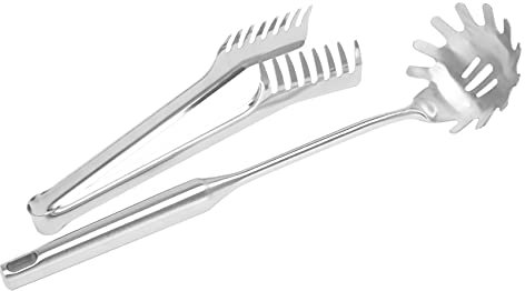 Flisdtry de 2 piezas de servidor de espaguetis de acero inoxidable, pinzas de acero inoxidable para espaguetis, cuchara de pasta y tenedor para servir pasta