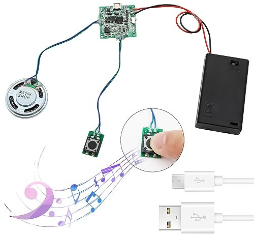 APKLVSR Módulo de Sonido MP3,Chip Sonido MP3 Módulo música grabable programable 8 MB USB descargable Recargable,para Caja de música de cumpleaños DIY, Tarjeta de felicitación con Cable USB