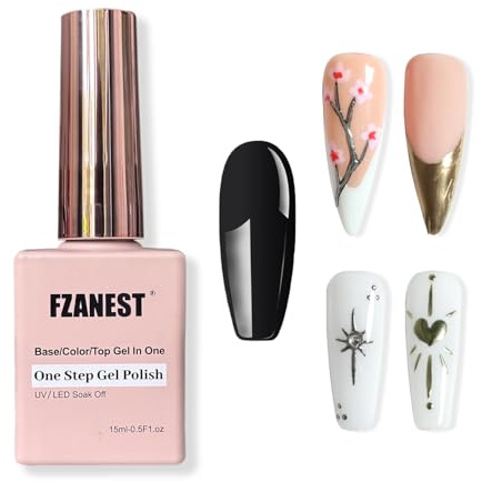 FZANEST Black Gel Polish For Chrome Nail Powder, 3 in 1 One Step Gel Nail Polish, Black Chrome Nail Bond Base Top Coat Gel No Wipe Soak Off 15ml