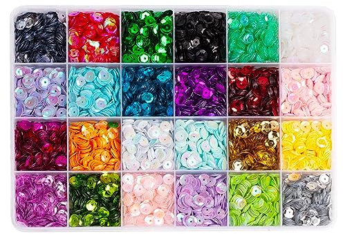 Hava Kolari Pailletten Basteln,8000 Stück 24 Farben mit Box Pailletten,Lose Pailletten Cup Set zum Basteln Nähen Aufkleben Auffädeln Schmuck Weihnachtskugeln Osterdeko Hochzeit Kleidung