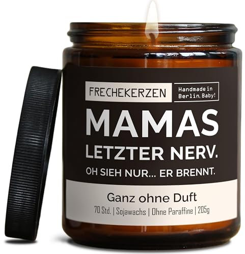 Lustige Duftkerze mit Spruch für Mama | Handgemacht aus Sojawachs | In Geschenkbox | Nachhaltiges Valentinsgeschenk | Geschenkidee Geburtstag Mutter, Beste Mama zum Muttertag |Ohne Duft
