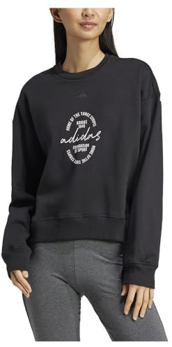 adidas Damen Signature Graphic Print Fleece Loose Sweatshirt, Black, L