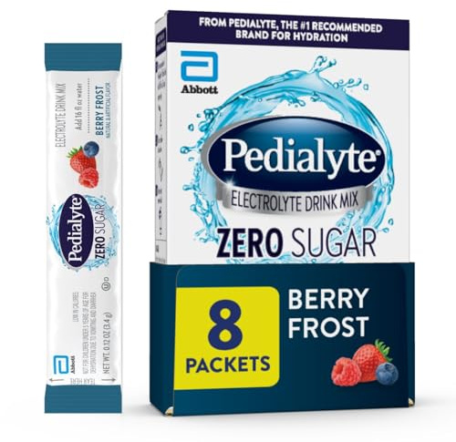 Pedialyte Electrolyte Drink Mix With Zero Sugar | Hydration With Key Electrolytes | Great Hydration Low in Calories | Berry Frost, 8 Powder Packets
